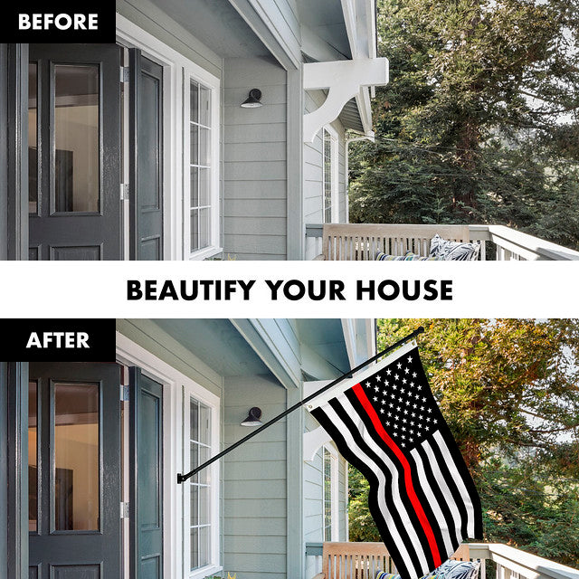 G128 Combo Pack: 6 Feet Tangle Free Spinning Flagpole (Black) Thin Red Line Flag 3x5 ft Printed 150D Brass Grommets (Flag Included) Aluminum Flag Pole