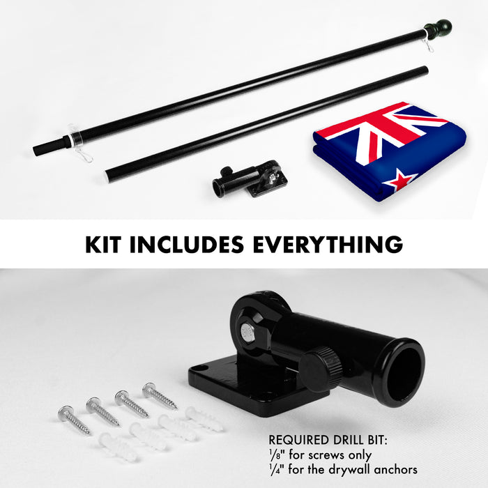 G128 Combo Pack: 6 Feet Tangle Free Spinning Flagpole (Black) New Zealand New Zealander Flag 3x5 ft Printed 150D Brass Grommets (Flag Included) Aluminum Flag Pole