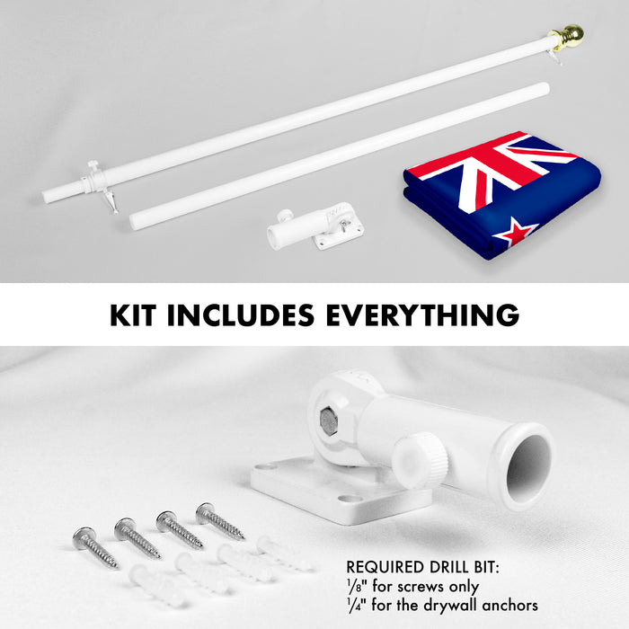 G128 Combo Pack: 6 Feet Tangle Free Spinning Flagpole (White) New Zealand New Zealander Flag 3x5 ft Printed 150D Brass Grommets (Flag Included) Aluminum Flag Pole