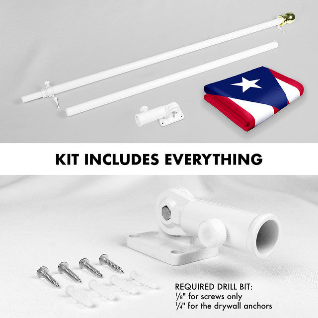 G128 Combo Pack: 6 Feet Tangle Free Spinning Flagpole (White) Puerto Rico Puerto Rican Flag 3x5 ft Printed 150D Brass Grommets (Flag Included) Aluminum Flag Pole