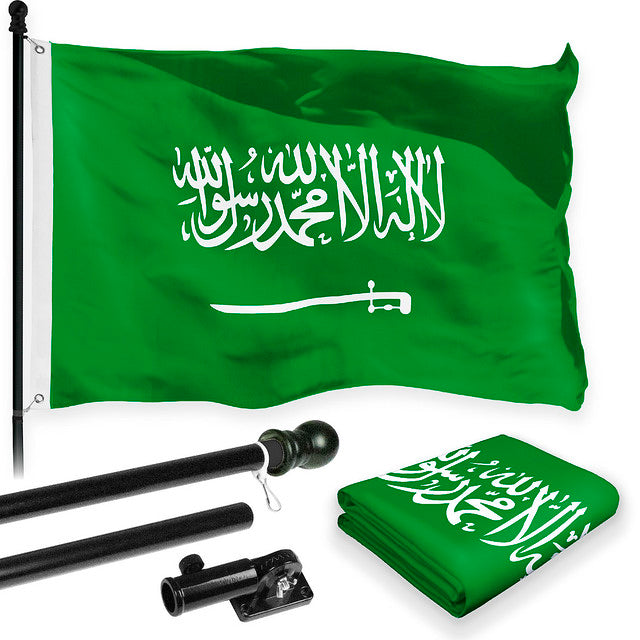 G128 Combo Pack: 6 Feet Tangle Free Spinning Flagpole (Black) Saudi Arabia Saudi Arabian Flag 3x5 ft Printed 150D Brass Grommets (Flag Included) Aluminum Flag Pole