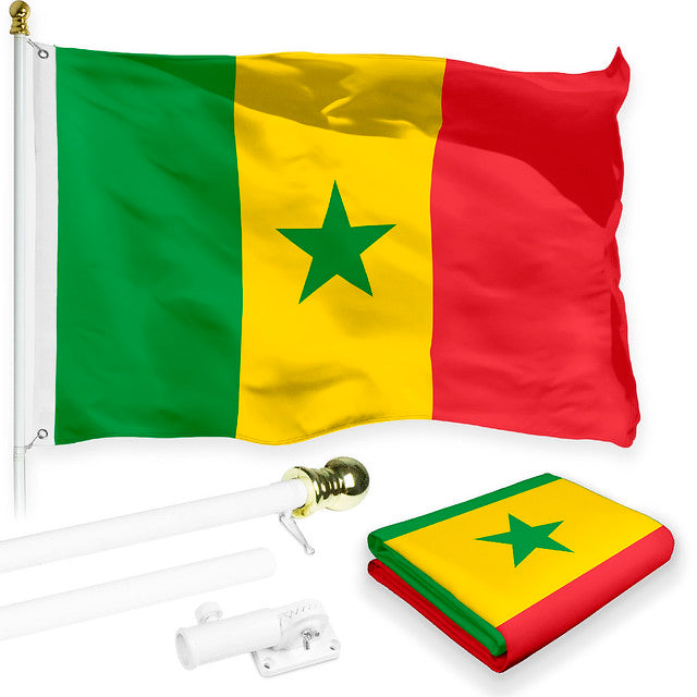 G128 Combo Pack: 6 Feet Tangle Free Spinning Flagpole (White) Senegal Senegalese Flag 3x5 ft Printed 150D Brass Grommets (Flag Included) Aluminum Flag Pole