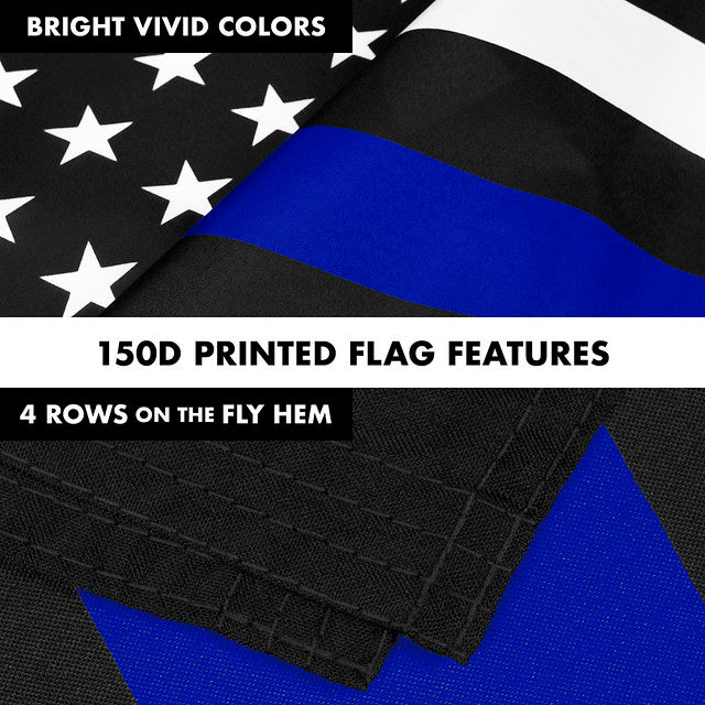 G128 Combo Pack: 6 Feet Tangle Free Spinning Flagpole (White) Thin Blue Line Flag 3x5 ft Printed 150D Brass Grommets (Flag Included) Aluminum Flag Pole