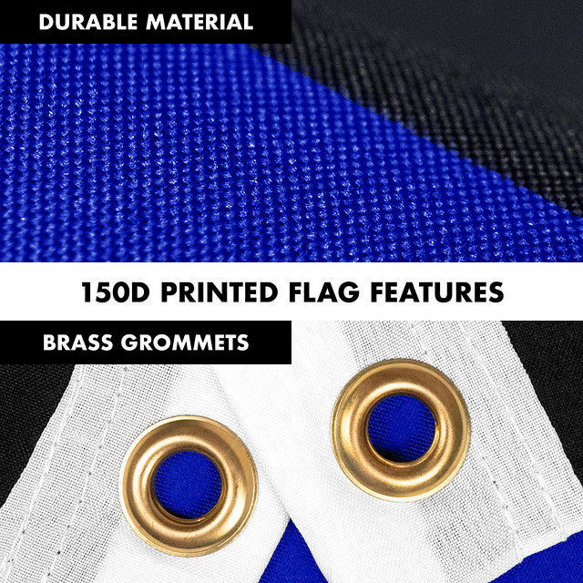 G128 Combo Pack: 6 Feet Tangle Free Spinning Flagpole (White) Thin Blue Line Flag 3x5 ft Printed 150D Brass Grommets (Flag Included) Aluminum Flag Pole