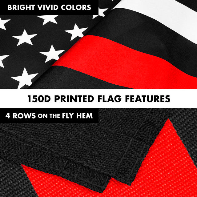 G128 Combo Pack: 6 Feet Tangle Free Spinning Flagpole (Black) Thin Red Line Flag 3x5 ft Printed 150D Brass Grommets (Flag Included) Aluminum Flag Pole