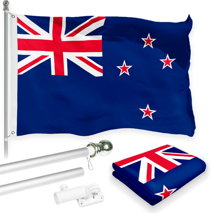 G128 Combo Pack: 6 Feet Tangle Free Spinning Flagpole (Silver) New Zealand New Zealander Flag 3x5 ft Printed 150D Brass Grommets (Flag Included) Aluminum Flag Pole
