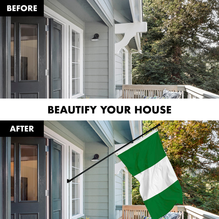 G128 Combo Pack: 6 Feet Tangle Free Spinning Flagpole (Black) Nigeria Nigerian Flag 3x5 ft Printed 150D Brass Grommets (Flag Included) Aluminum Flag Pole