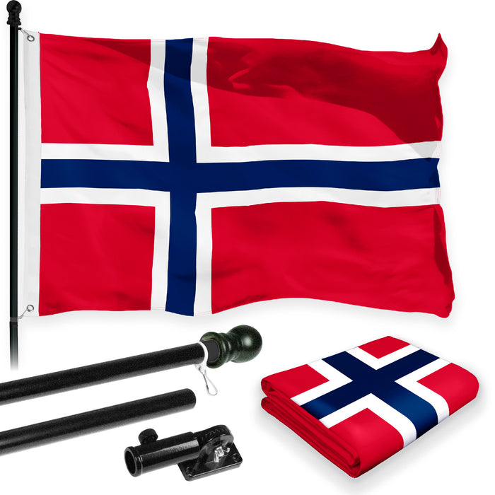 G128 Combo Pack: 6 Feet Tangle Free Spinning Flagpole (Black) Norway Norwegian Flag 3x5 ft Printed 150D Brass Grommets (Flag Included) Aluminum Flag Pole