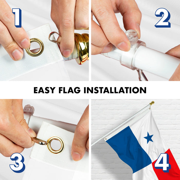 G128 Combo Pack: 6 Feet Tangle Free Spinning Flagpole (White) Panama Panamanian Flag 3x5 ft Printed 150D Brass Grommets (Flag Included) Aluminum Flag Pole