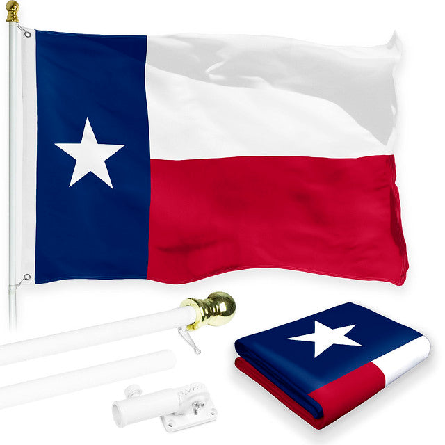 G128 Combo Pack: 6 Feet Tangle Free Spinning Flagpole (White) Texas TX State Flag 3x5 ft Printed 150D Brass Grommets (Flag Included) Aluminum Flag Pole