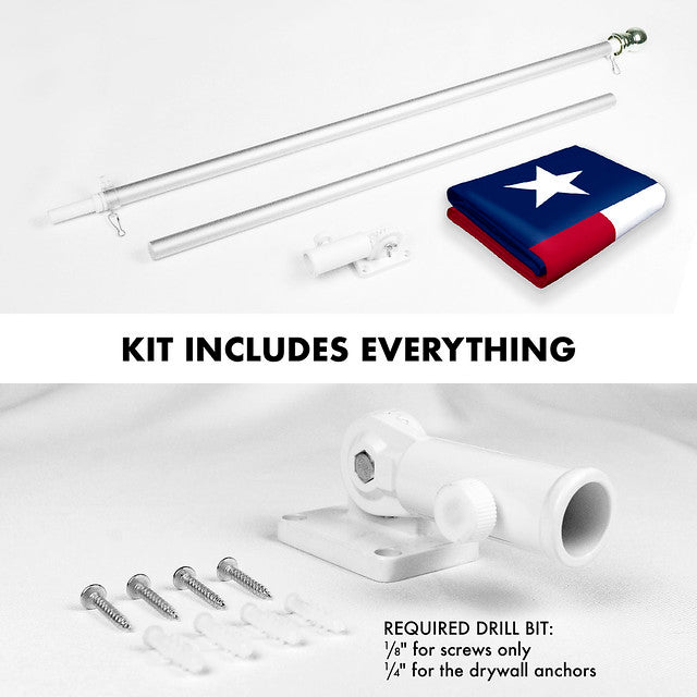 G128 Combo Pack: 6 Feet Tangle Free Spinning Flagpole (Silver) Texas TX State Flag 3x5 ft Printed 150D Brass Grommets (Flag Included) Aluminum Flag Pole