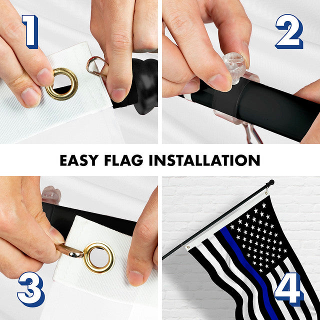 G128 Combo Pack: 6 Feet Tangle Free Spinning Flagpole (Black) Thin Blue Line Flag 3x5 ft Printed 150D Brass Grommets (Flag Included) Aluminum Flag Pole