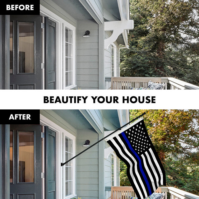 G128 Combo Pack: 6 Feet Tangle Free Spinning Flagpole (Black) Thin Blue Line Flag 3x5 ft Printed 150D Brass Grommets (Flag Included) Aluminum Flag Pole