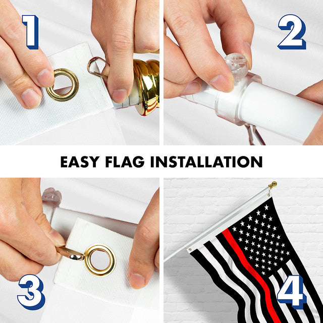 G128 Combo Pack: 6 Feet Tangle Free Spinning Flagpole (White) Thin Red Line Flag 3x5 ft Printed 150D Brass Grommets (Flag Included) Aluminum Flag Pole