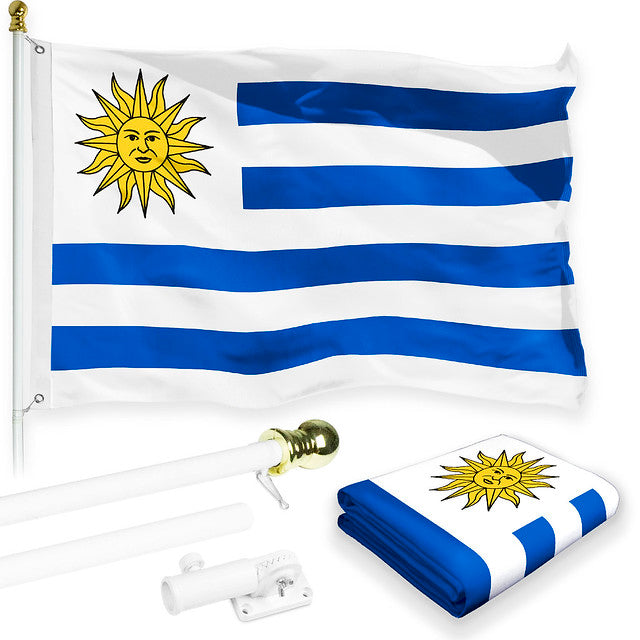 G128 Combo Pack: 6 Feet Tangle Free Spinning Flagpole (White) Uruguay Uruguay Flag 3x5 ft Printed 150D Brass Grommets (Flag Included) Aluminum Flag Pole