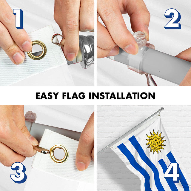 G128 Combo Pack: 6 Feet Tangle Free Spinning Flagpole (Silver) Uruguay Uruguay Flag 3x5 ft Printed 150D Brass Grommets (Flag Included) Aluminum Flag Pole