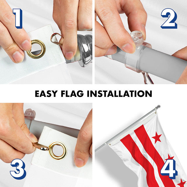 G128 Combo Pack: 6 Feet Tangle Free Spinning Flagpole (Silver) Washington DC Capital Flag 3x5 ft Printed 150D Brass Grommets (Flag Included) Aluminum Flag Pole