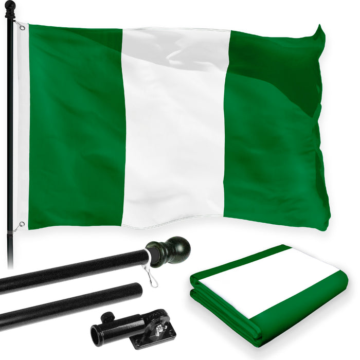 G128 Combo Pack: 6 Feet Tangle Free Spinning Flagpole (Black) Nigeria Nigerian Flag 3x5 ft Printed 150D Brass Grommets (Flag Included) Aluminum Flag Pole