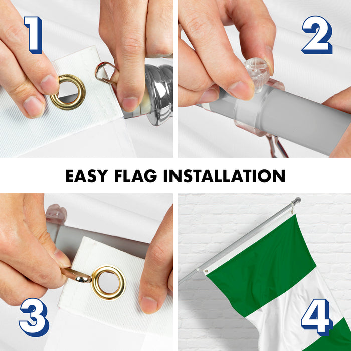 G128 Combo Pack: 6 Feet Tangle Free Spinning Flagpole (Silver) Nigeria Nigerian Flag 3x5 ft Printed 150D Brass Grommets (Flag Included) Aluminum Flag Pole