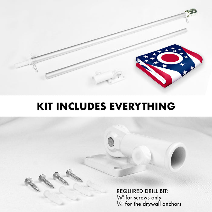 G128 Combo Pack: 6 Feet Tangle Free Spinning Flagpole (Silver) Ohio OH State Flag 3x5 ft Printed 150D Brass Grommets (Flag Included) Aluminum Flag Pole