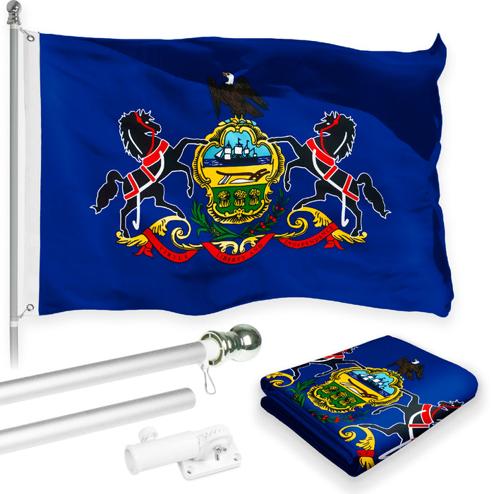 G128 Combo Pack: 6 Feet Tangle Free Spinning Flagpole (Silver) Pennsylvannia PA State Flag 3x5 ft Printed 150D Brass Grommets (Flag Included) Aluminum Flag Pole