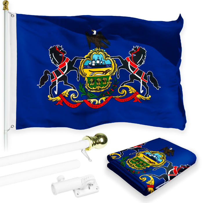 G128 Combo Pack: 6 Feet Tangle Free Spinning Flagpole (White) Pennsylvannia PA State Flag 3x5 ft Printed 150D Brass Grommets (Flag Included) Aluminum Flag Pole