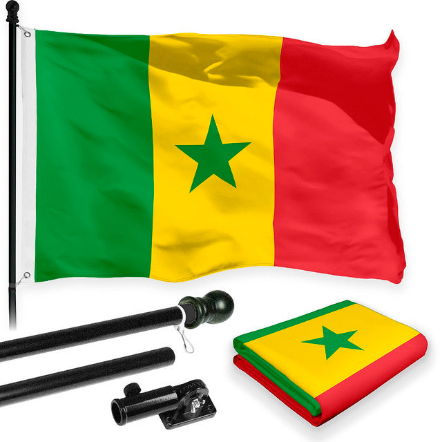 G128 Combo Pack: 6 Feet Tangle Free Spinning Flagpole (Black) Senegal Senegalese Flag 3x5 ft Printed 150D Brass Grommets (Flag Included) Aluminum Flag Pole