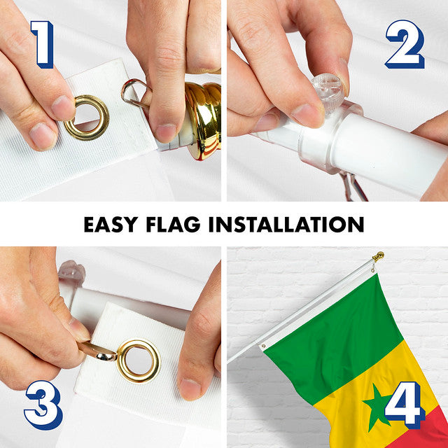 G128 Combo Pack: 6 Feet Tangle Free Spinning Flagpole (White) Senegal Senegalese Flag 3x5 ft Printed 150D Brass Grommets (Flag Included) Aluminum Flag Pole