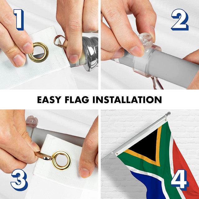 G128 Combo Pack: 6 Feet Tangle Free Spinning Flagpole (Silver) South Africa South African Flag 3x5 ft Printed 150D Brass Grommets (Flag Included) Aluminum Flag Pole