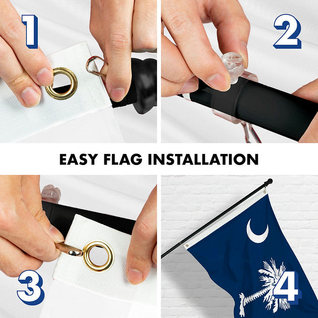 G128 Combo Pack: 6 Feet Tangle Free Spinning Flagpole (Black) South Carolina SC State Flag 3x5 ft Printed 150D Brass Grommets (Flag Included) Aluminum Flag Pole