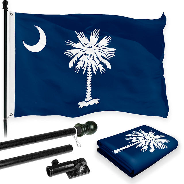 G128 Combo Pack: 6 Feet Tangle Free Spinning Flagpole (Black) South Carolina SC State Flag 3x5 ft Printed 150D Brass Grommets (Flag Included) Aluminum Flag Pole