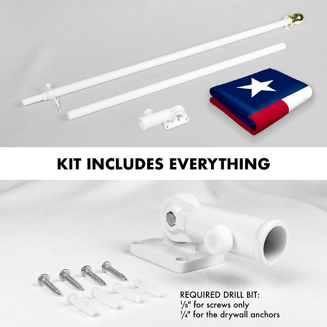 G128 Combo Pack: 6 Feet Tangle Free Spinning Flagpole (White) Texas TX State Flag 3x5 ft Printed 150D Brass Grommets (Flag Included) Aluminum Flag Pole