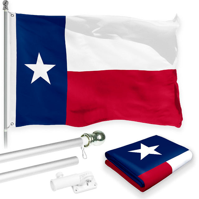 G128 Combo Pack: 6 Feet Tangle Free Spinning Flagpole (Silver) Texas TX State Flag 3x5 ft Printed 150D Brass Grommets (Flag Included) Aluminum Flag Pole