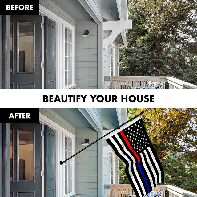 G128 Combo Pack: 6 Feet Tangle Free Spinning Flagpole (Black) Thin Blue and Red Line Flag 3x5 ft Printed 150D Brass Grommets (Flag Included) Aluminum Flag Pole