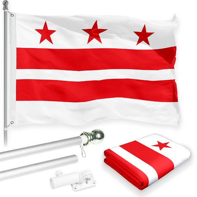 G128 Combo Pack: 6 Feet Tangle Free Spinning Flagpole (Silver) Washington DC Capital Flag 3x5 ft Printed 150D Brass Grommets (Flag Included) Aluminum Flag Pole