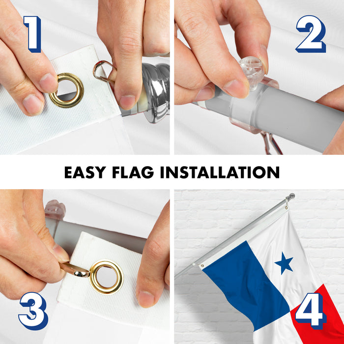 G128 Combo Pack: 6 Feet Tangle Free Spinning Flagpole (Silver) Panama Panamanian Flag 3x5 ft Printed 150D Brass Grommets (Flag Included) Aluminum Flag Pole