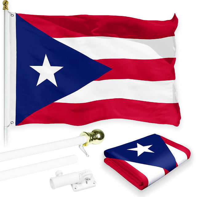 G128 Combo Pack: 6 Feet Tangle Free Spinning Flagpole (White) Puerto Rico Puerto Rican Flag 3x5 ft Printed 150D Brass Grommets (Flag Included) Aluminum Flag Pole