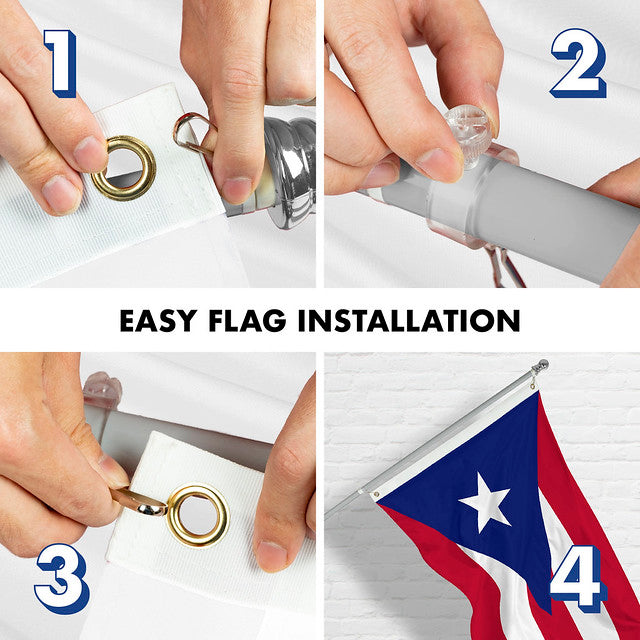 G128 Combo Pack: 6 Feet Tangle Free Spinning Flagpole (Silver) Puerto Rico Puerto Rican Flag 3x5 ft Printed 150D Brass Grommets (Flag Included) Aluminum Flag Pole