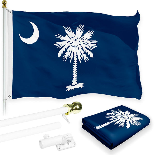 G128 Combo Pack: 6 Feet Tangle Free Spinning Flagpole (White) South Carolina SC State Flag 3x5 ft Printed 150D Brass Grommets (Flag Included) Aluminum Flag Pole