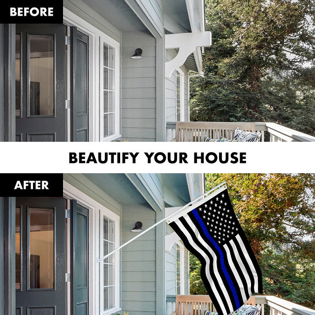 G128 Combo Pack: 6 Feet Tangle Free Spinning Flagpole (White) Thin Blue Line Flag 3x5 ft Printed 150D Brass Grommets (Flag Included) Aluminum Flag Pole