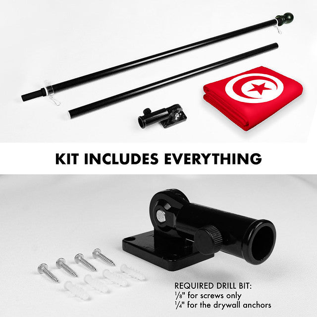 G128 Combo Pack: 6 Feet Tangle Free Spinning Flagpole (Black) Tunisia Tunisian Flag 3x5 ft Printed 150D Brass Grommets (Flag Included) Aluminum Flag Pole