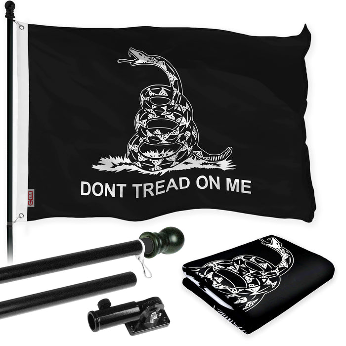 G128 Combo Pack: Flag Pole 6 FT Black Tangle Free & Gadsden Black and White Flag 3x5ft 150D Printed Polyester