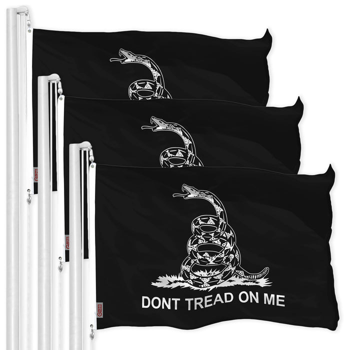 Gadsden Black and White Flag 3x5 Ft 3-Pack Printed 150D Polyester By G128