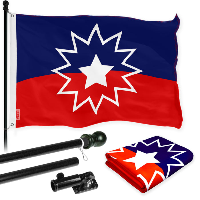 G128 Combo Pack: Flag Pole 6 FT Black Tangle Free & Juneteenth Flag 3x5ft 150D Printed Polyester