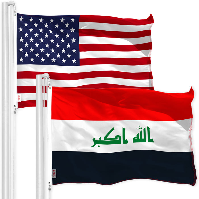 G128 Combo Pack: USA American Flag 3x5 Ft 150D Printed Stars & Iraq Fl —