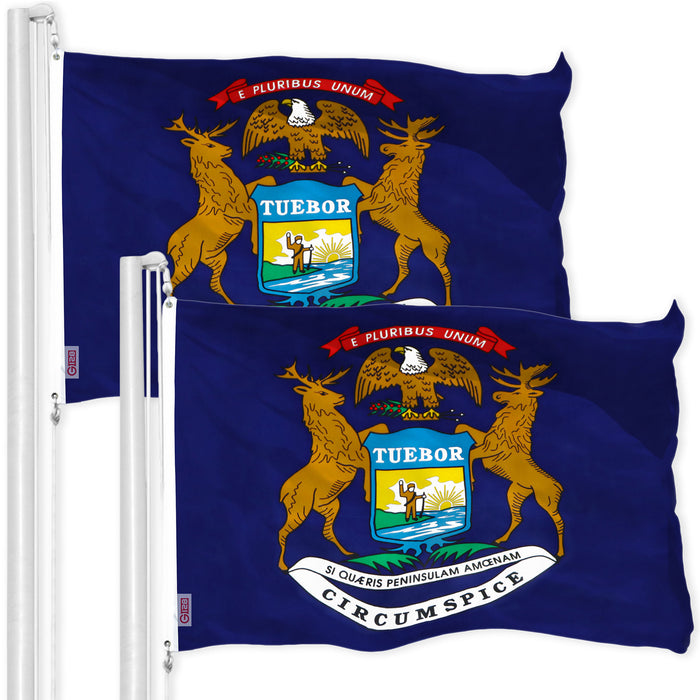 Michigan MI State Flag 3x5 Ft 2-Pack 150D Printed Polyester By G128