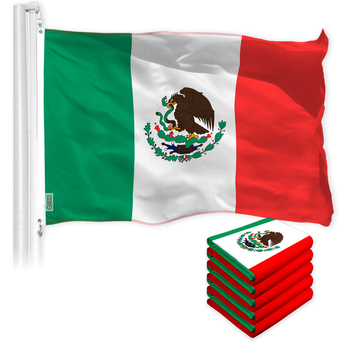 G128 5 Pack: Mexico Mexican Flag | 2x3 Ft | LiteWeave Pro Series Printed 150D Polyester | Country Flag, Indoor/Outdoor, Vibrant Colors, Brass Grommets, Thicker and More Durable Than 100D 75D Polyester