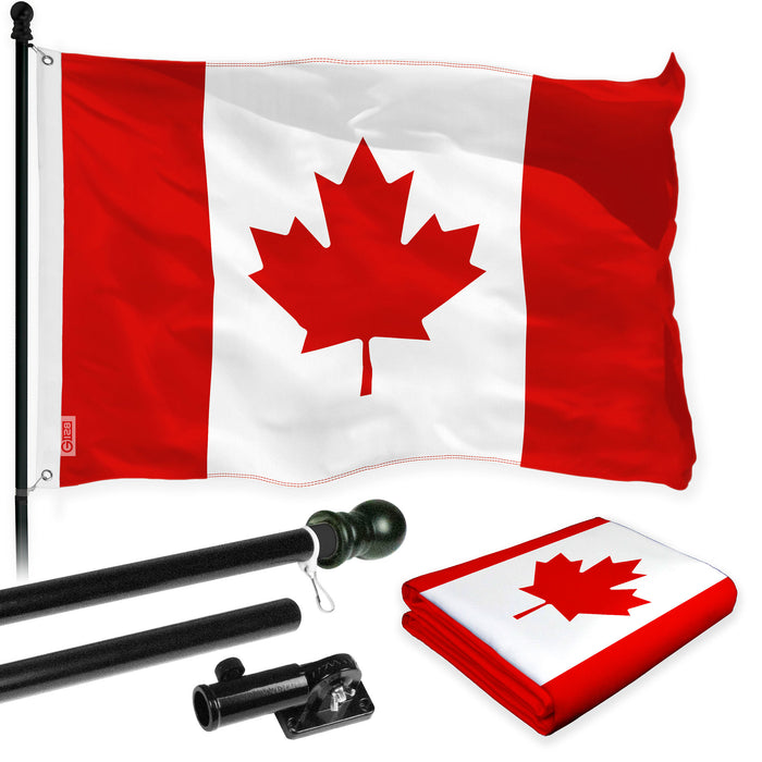 G128 Combo Pack: Flag Pole 6 FT Black Tangle Free & Canada Canadian Flag 3x5ft 150D Printed Polyester