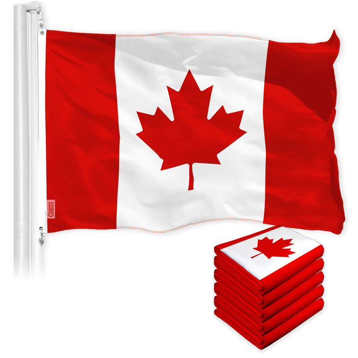 G128 5 Pack: Canada Canadian Flag | 2x3 Ft | LiteWeave Pro Series Printed 150D Poly | Country Flag, Indoor/Outdoor, Vibrant Colors, Brass Grommets, Thicker and More Durable Than 100D 75D Polyester