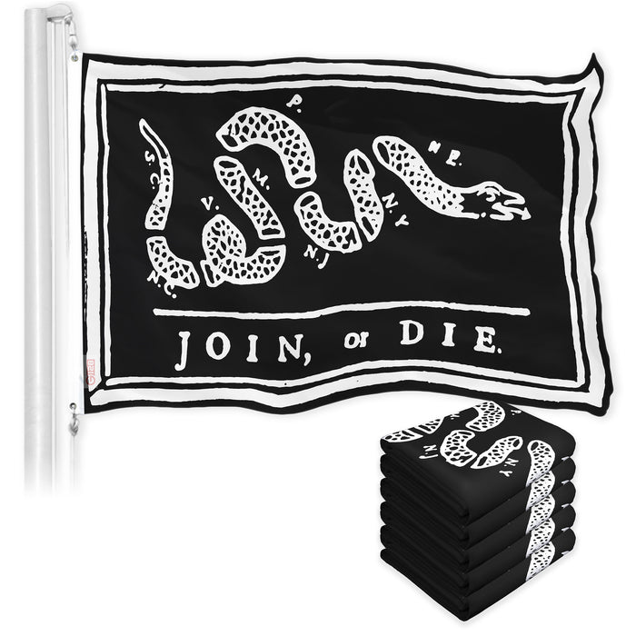 Join, or Die Black Flag 3x5 Ft 5-Pack Printed 150D Polyester By G128
